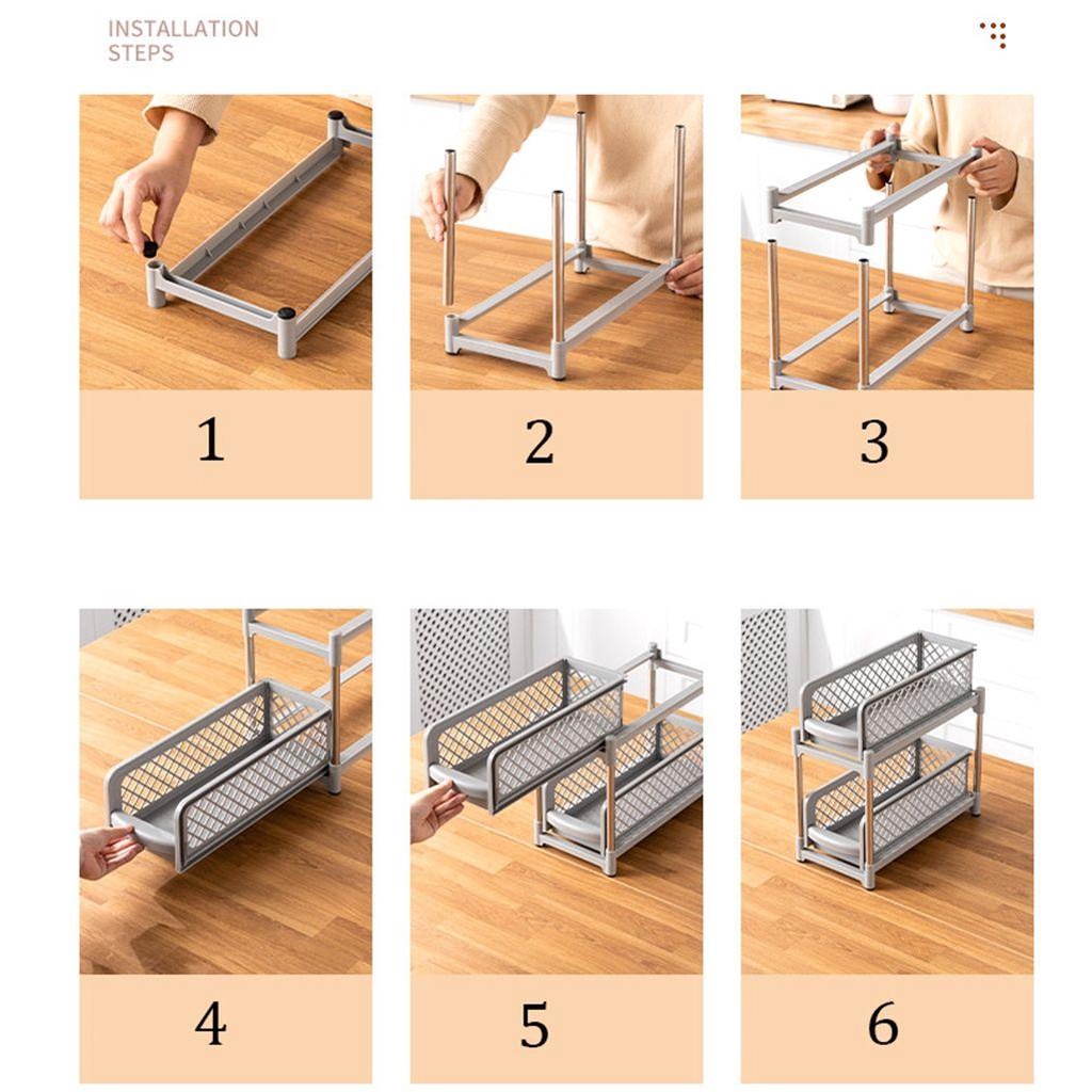 [Elegan] Keranjang Lemari Sliding Portable Praktis Untuk Meja, Desktop Hemat Jarak Organizer Dapur Rak Penyimpanan 2tingkat