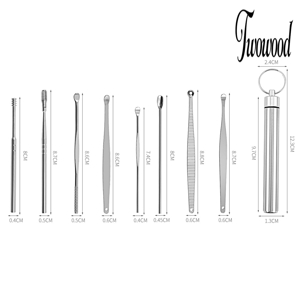 8pcs / Set Earpick Bahan Stainless Steel Anti Slip Reusable Untuk Perawatan Telinga