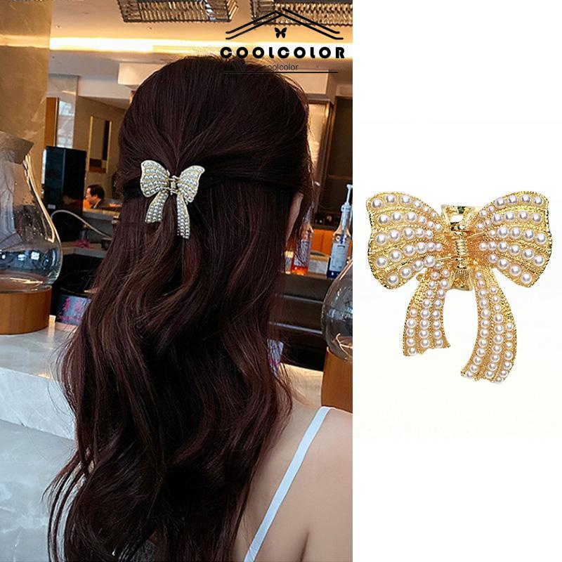 COD❤️Jepit Rambut Busur Simpul Mutiara Mutiara Anak Perempuan Rambut Panjang Sedang Aksesoris Rambut Fashion Wanita Perhiasan Fashion Simple Murah