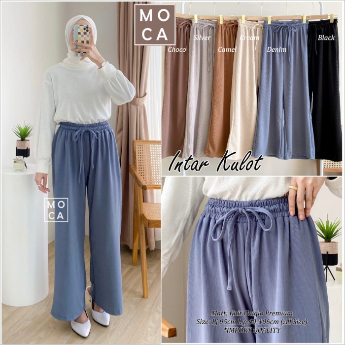 Celana Kulot Wanita Intar Premium Knit Uniqlo Tebal Adem Lembut Simple - black, XL