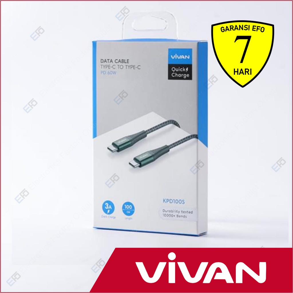 Kabel Data Type-C to Type-C Vivan KPD100S - Type C KPD 100 S - Dark Gray