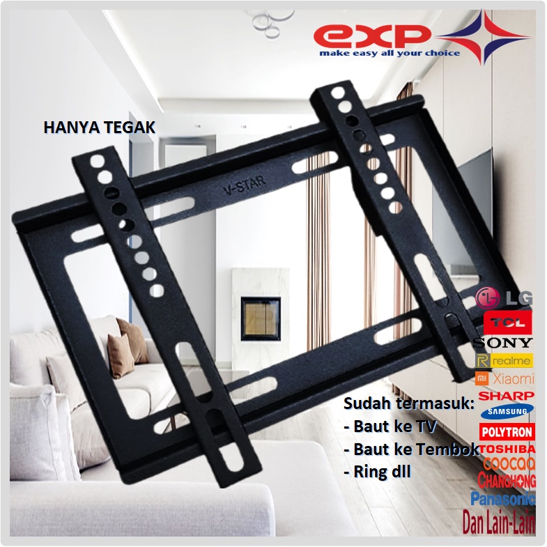 GARANSI COCOK!! Bracket TV 14&quot; s/d 43&quot; Universal  43 42 40 32 24 21 17 14 inchi Bisa nunduk ADA WATERPASS Tebal bracket braket breket briket breaket brecket bricket