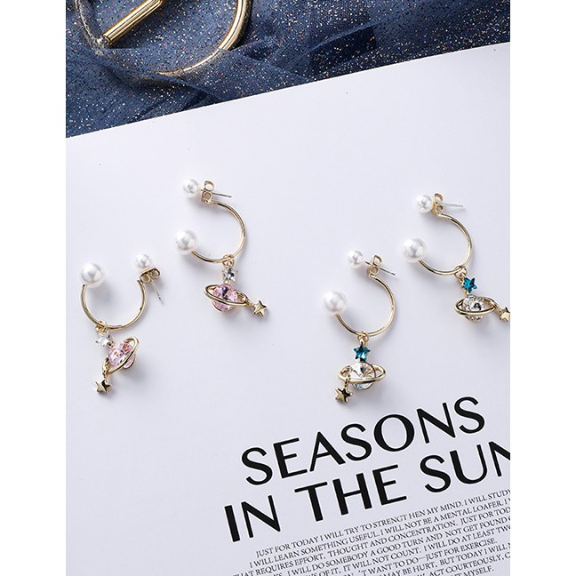 LRC Anting Tusuk Fashion 925 Silver Needle Saturn Pearl Hanging Earrings F5948X