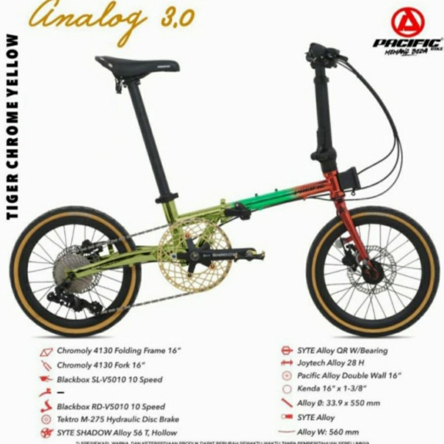 Sepeda Lipat Pacific CHROMOLY ANALOG 3.0 1x10SP 16 Inch Garansi SNI-4