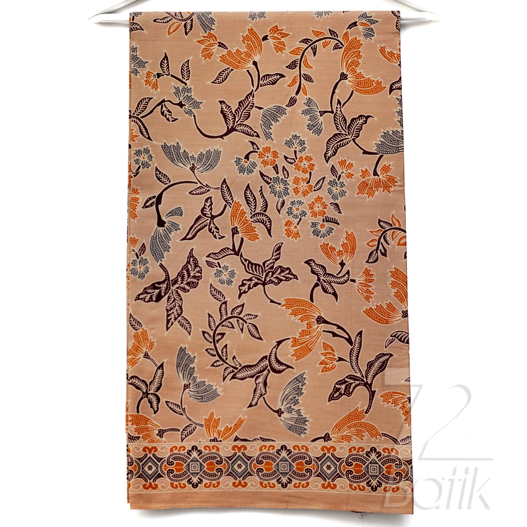 KAIN BATIK PREMIUM Bahan Katun Motif Kembang Warna Cream Coklat Orange Oranye 722728 Cap 72 Jarik Jarit Samping Kebat Panjang Batik Katun Modern Premium Bahan Seragam Batik Pernikahan Kantor Keluarga Murah Kamen Jadi Batik Bali Lembaran