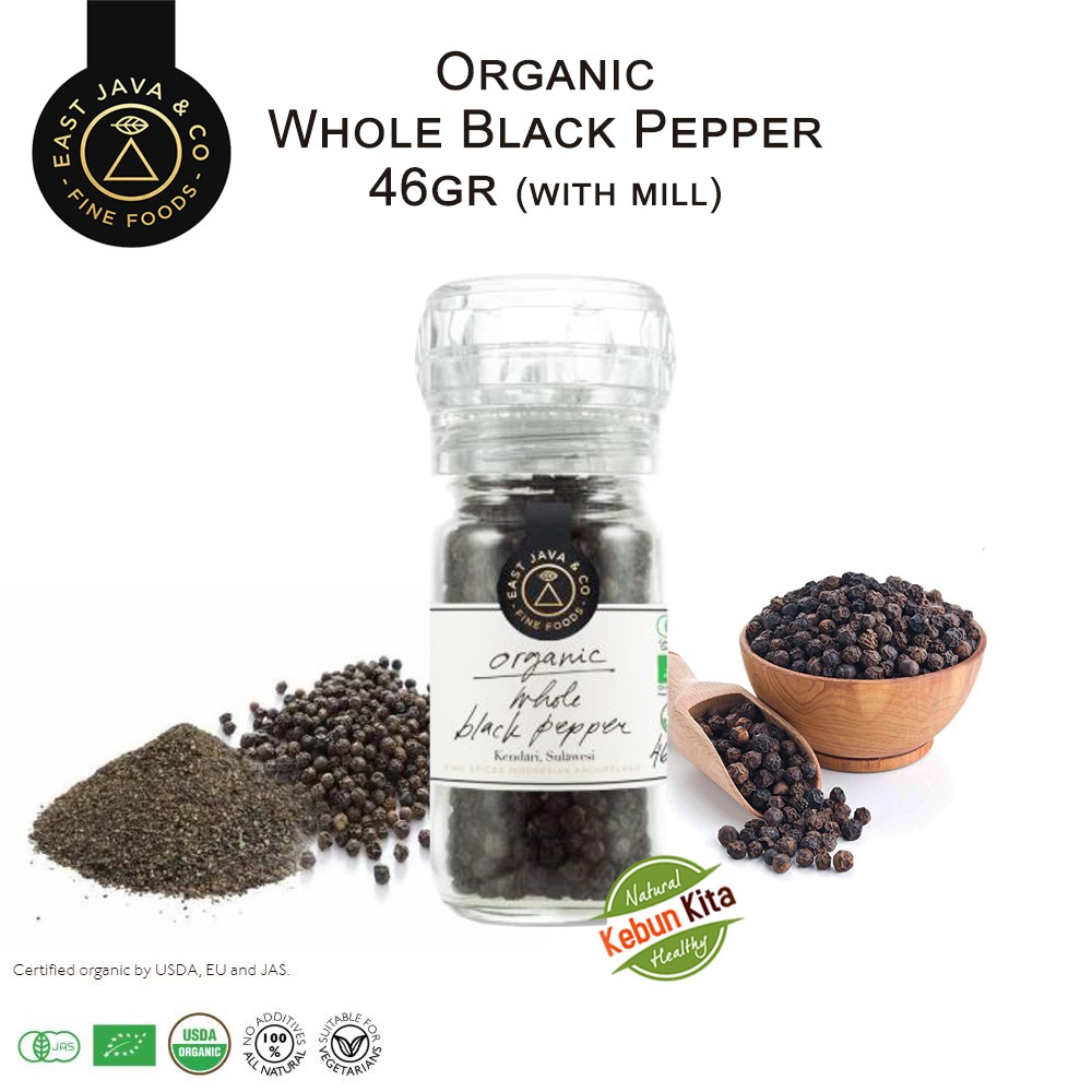 

East Java & Co Organic Whole Black Pepper with Mill 46gr (Lada Hitam Utuh)