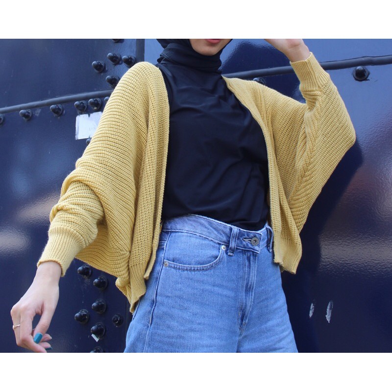 [RAJUT] Cardigan Rajut BATWING tebal-soft yellow