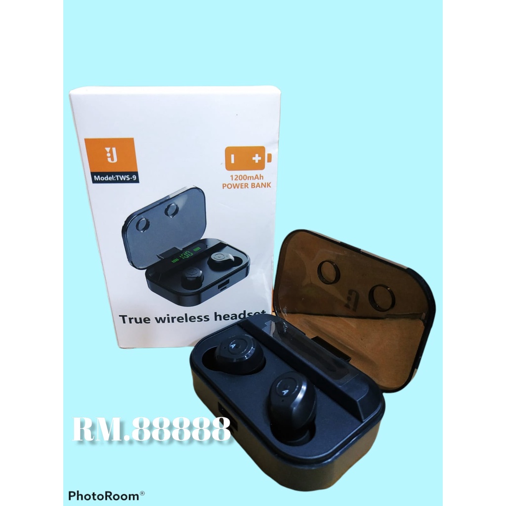 Headset Bluetooth TWS 9 LED Digital Wireless Earbuds With Powerbank (RM.88888)