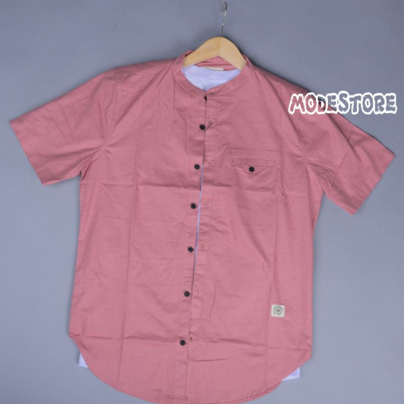 KEMKO, Kemeja Pria Lengan Pendek Polos Kerah Sanghai, Kemeja Koko Pendek Polos Premium, Kemeja Kerah