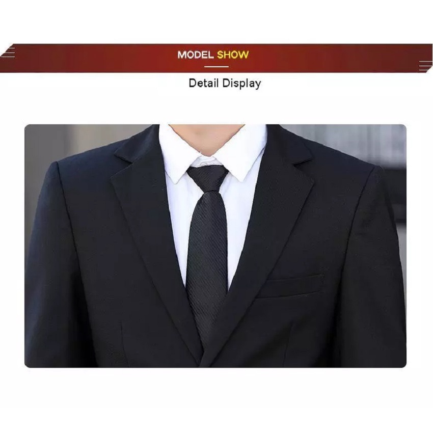 SETELAN JAS HITAM PRIA FORMAL KERJA KANTOR SLIMFIT 5IN1 BAHAN HIGH TWIST PREMIUM BLACK (S,M,L,XL)