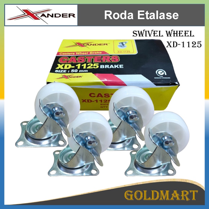 Roda 2 inch 4pcs 50mm - Xander Roda Etalase Troli Gerobak (Hidup Rem)