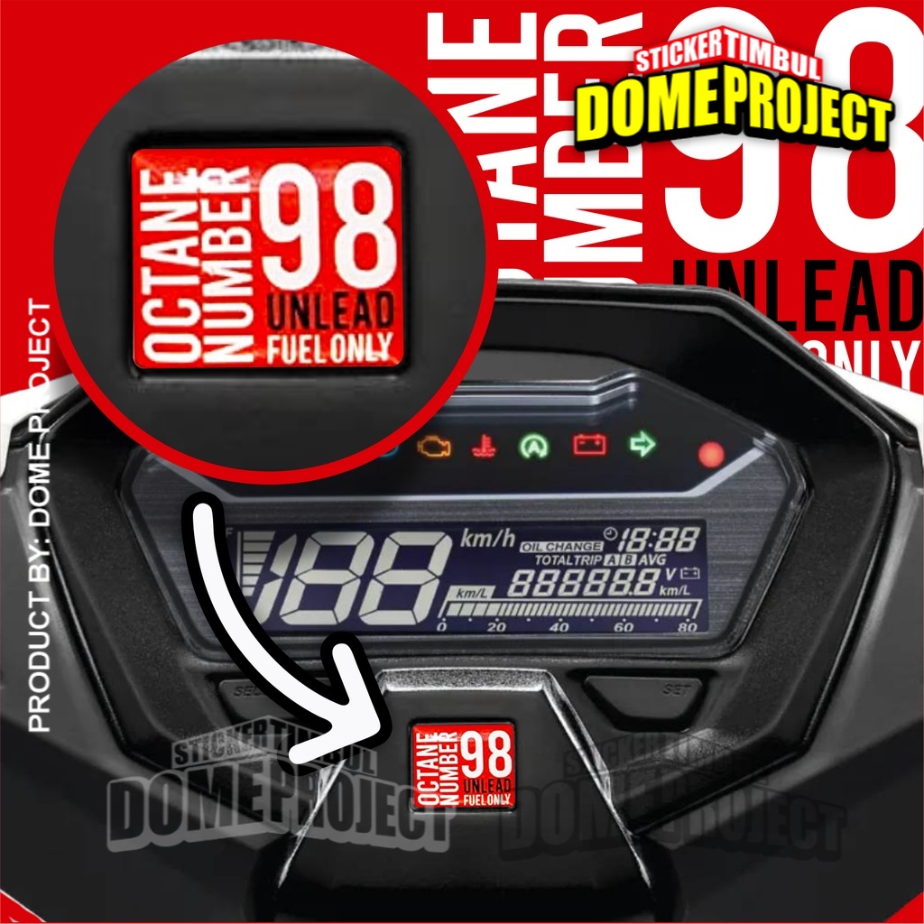 EMBLEM SPIDOMETER HONDA LOGO OCTANE 98 STIKER TIMBUL AKSESORIS MOTOR STICKER SPEEDOMETER