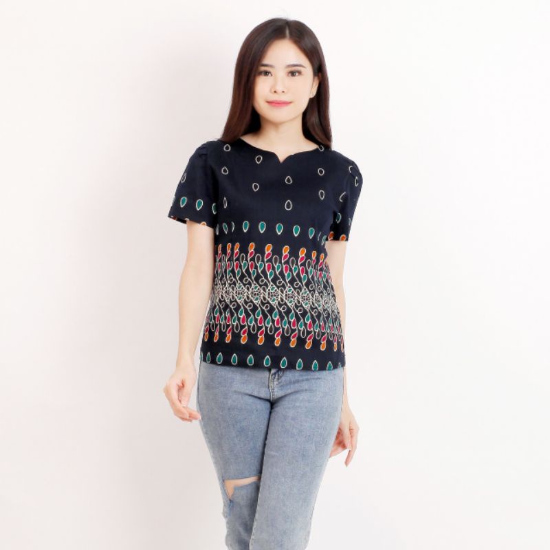 Batik wanita - Atasan blouse batik wanita fashion 632-NAVY B