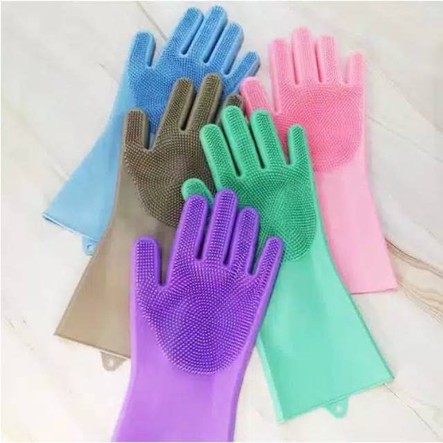 Magic Gloves Brush - Sarung Tangan Cuci Piring Magic Silicon Cleaning Gloves Anti Panas Oven Pembersih Alat Masak