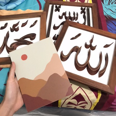 Wooden Projects Kaligrafi Bambu Lafadz Allah Muhammad Bismillah Frame Kayu Jati Wall Decor - Bsam
