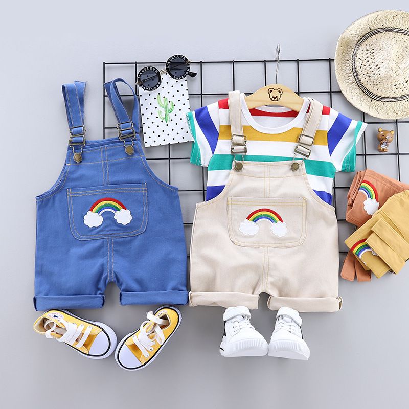 Set Overall Baju jumpsuit anak bayi balita Pelangi Rainbow premium import