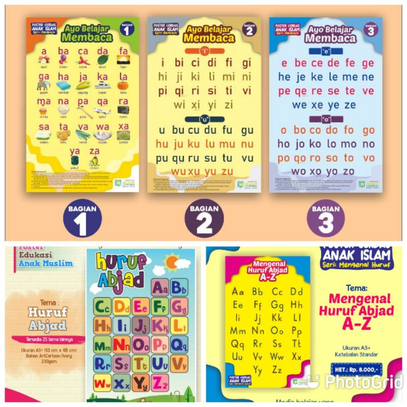 Poster huruf abjad membaca suku kata