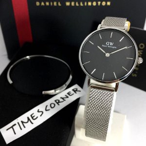 Dijual Daniel Wellington Petite sterling black 28mm Original Plus Gelang DW Murah