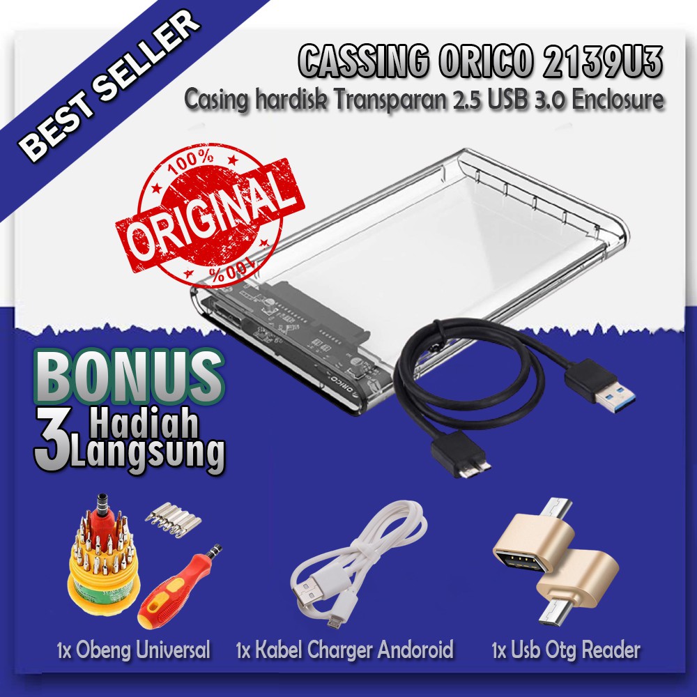 Casing Hardisk External HDD External Case 2.5 Inch USB 3.0 - ORICO 2139U3 FREE 3Item HOT BONUS