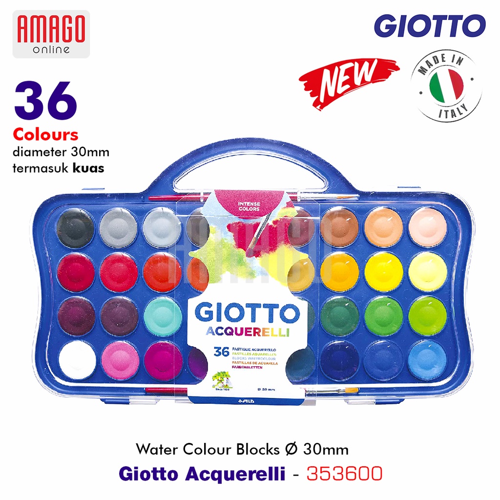 Cat Giotto Acquerelli Watercolor Cakes 36 colors diameter 30 mm kotak acrylic 353600