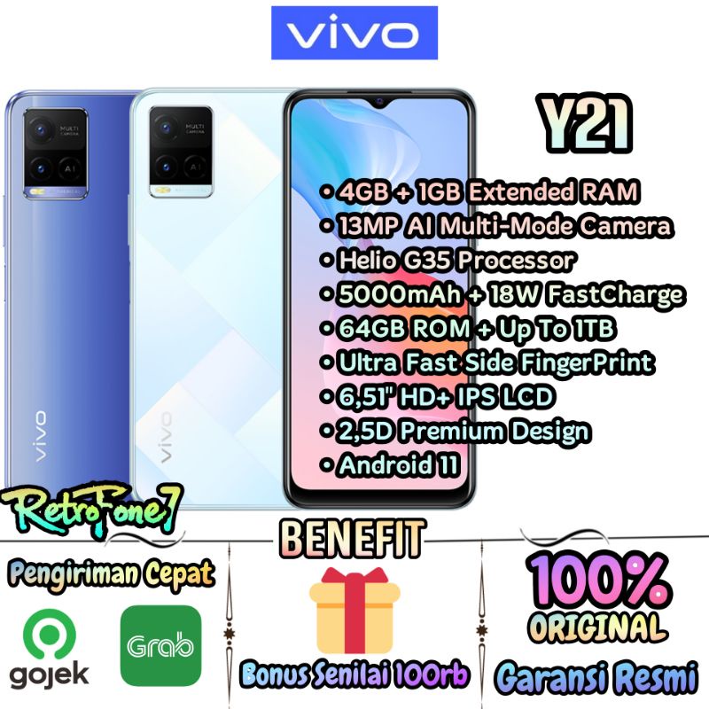 HP VIVO Y21 - RAM 4GB + 1GB Extended / 64GB ROM - Garansi Resmi