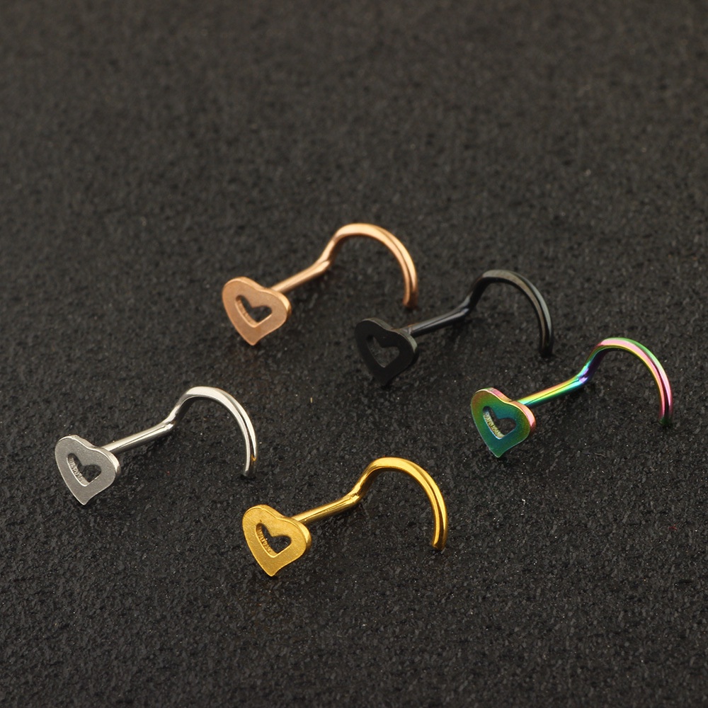 【COD Tangding】Anting Tindik Hidung Bentuk Hati Bahan Stainless Steel Aneka Warna