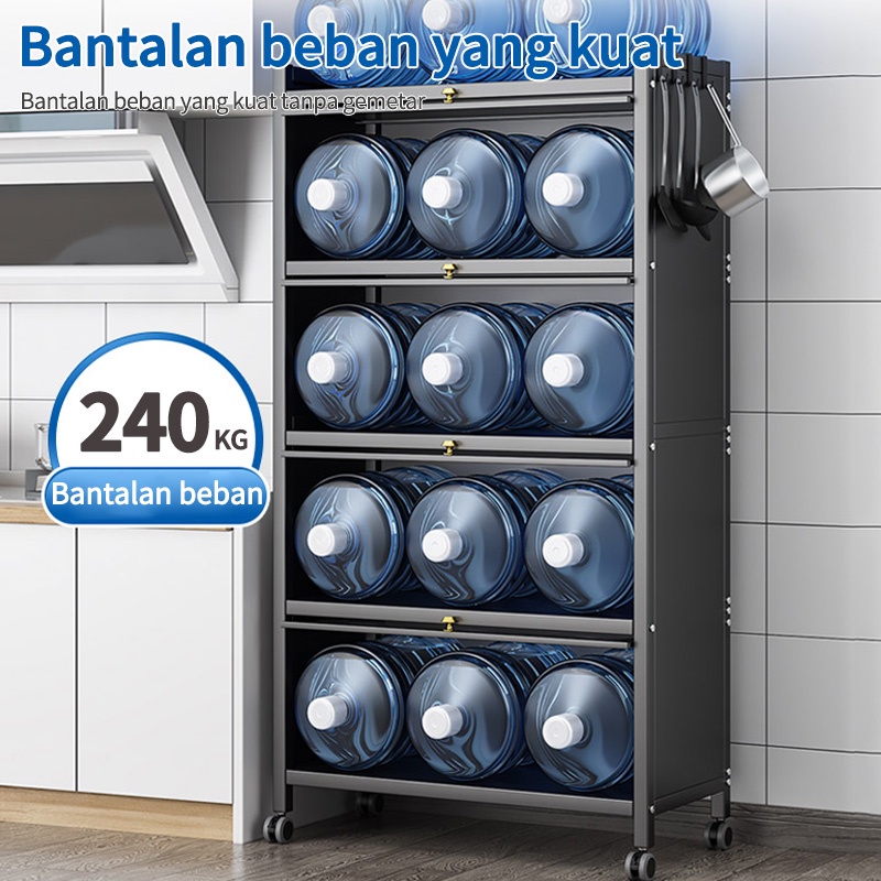 Rak Kabinet Dapur Rak Lemari Dapur Oven Microwave Rak Penyimpanan Multi-layer Dengan Roda Pintu