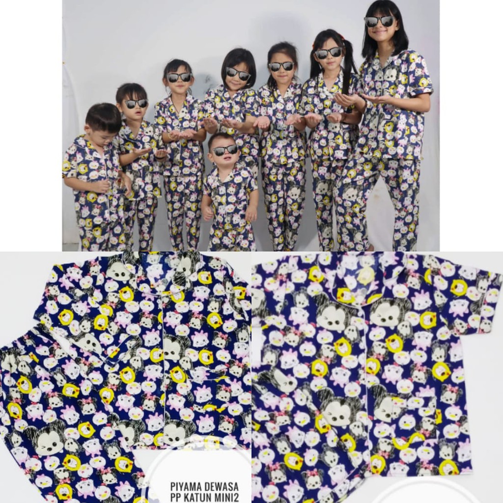 BAJU TIDUR IBU DAN ANAK PEREMPUAN/PIYAMA COUPLE SET/MOTIF KATUN KARAKTER