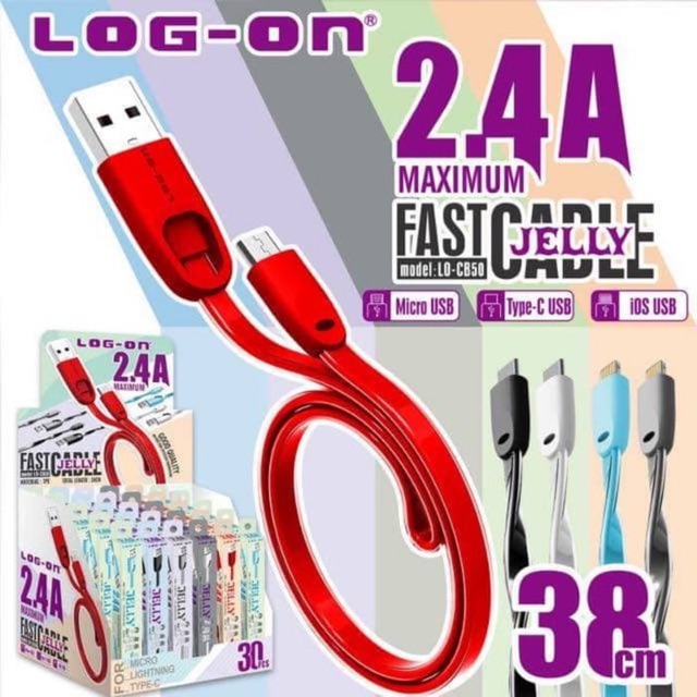 KABEL LOG ON JELLY 38CM IPHONE 5/6/7 2,4A LO-CB50