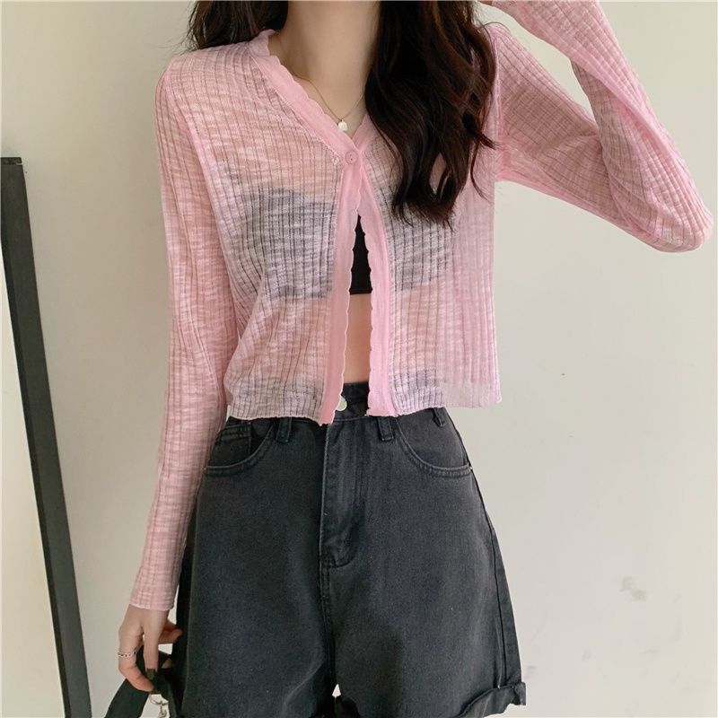 【 Bra Mall 】BM-214  Atasan Wanita Cardigan Crop Rajut Tipis polos premium Korean style