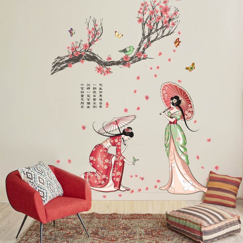 RELIZA WALL STICKER GADIS CHINESE SAKURA PEMANDANGAN STIKER DINDING JM7331