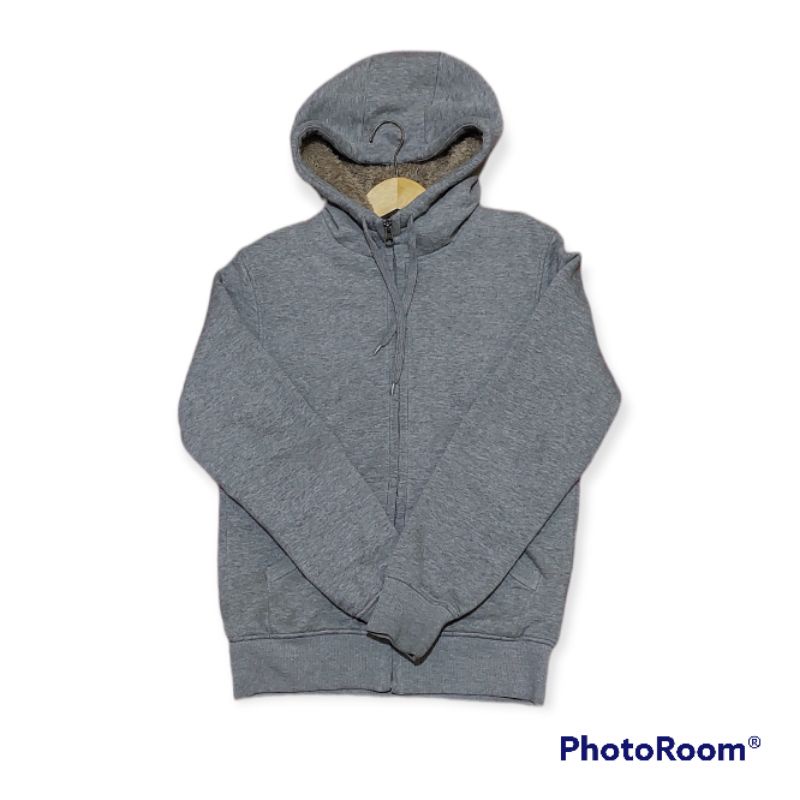 Sweater Hoodie Zipper Uniqlo Sherpa Grey Original.