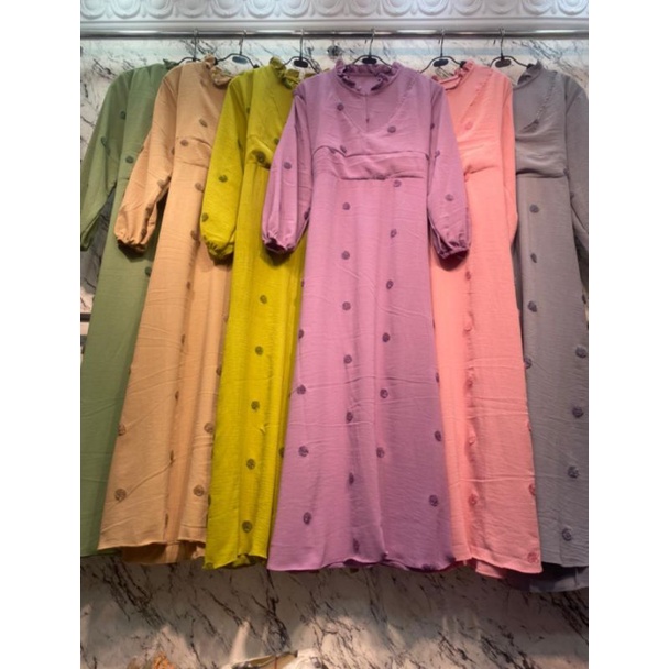 MIUDIS Gamis Atau Dress Lesti Pompom Timbul Fit to XXL