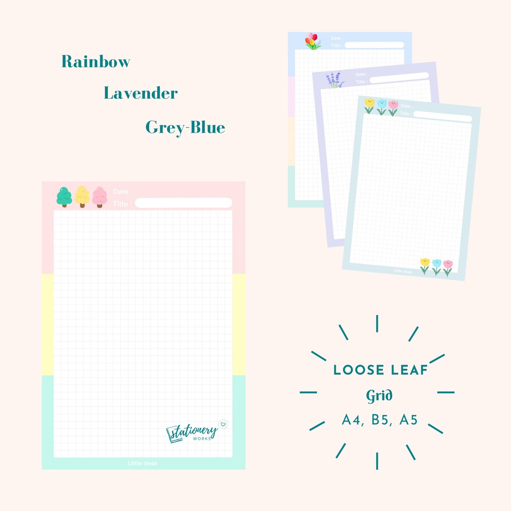 

Loose Leaf Grid A4 B5 A5 - Pastel Rainbow Motif Berwarna - refill binder