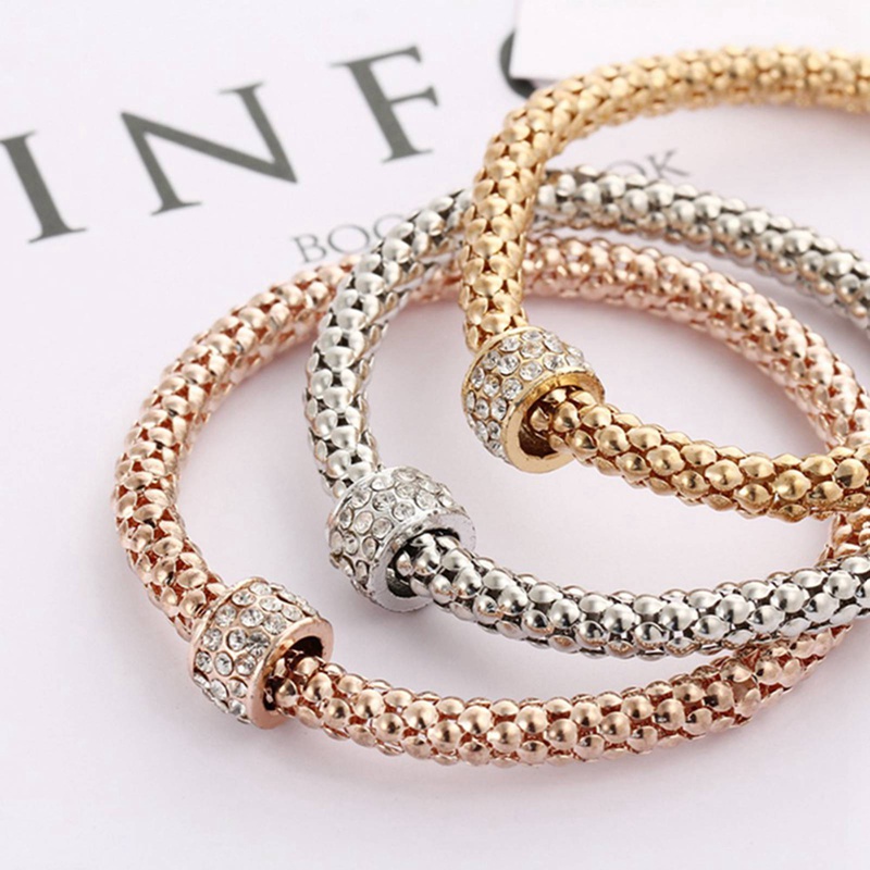 Fancyqube 3pcs / Set Gelang Bangle Berlian Imitasi Warna Rose Gold Silver Untuk Wanita