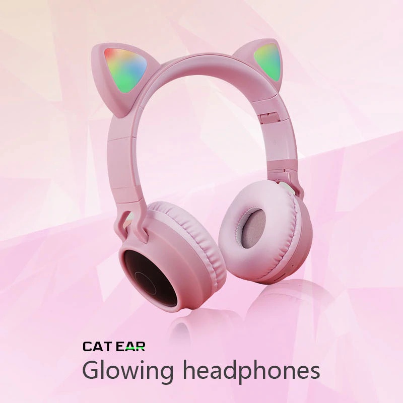 GTIPPOR Cute Cat Ear Wireless Headphone Headset Bluetooth 5.0 RGB LED with Mic - BT028C