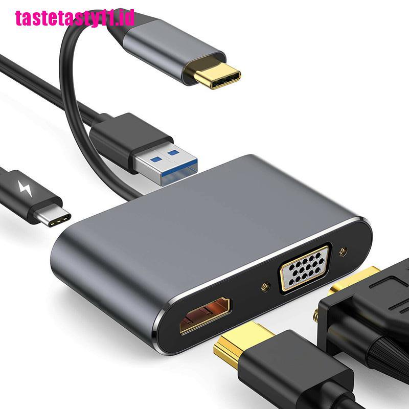 Adapter Audio Video 4 IN 1 USB Tipe C Ke HDMI 4K VGA USB 3.0 PD Fast Charging