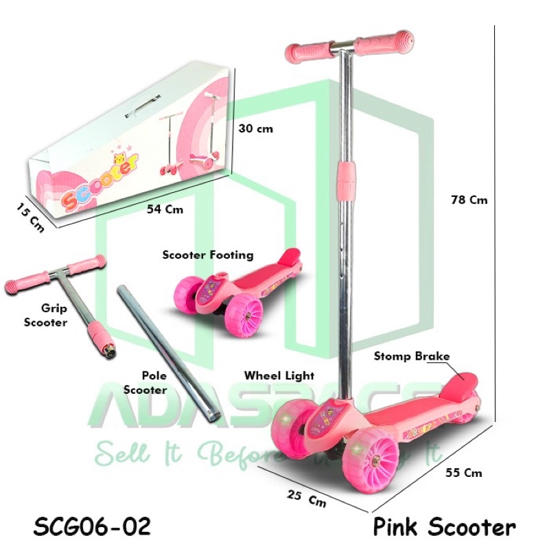 Scooter Skuter Otoped Otopet Sekuter Scuter Skuter Scoter Lipat Roda Lampu Mainan Anak Perempuan Lak