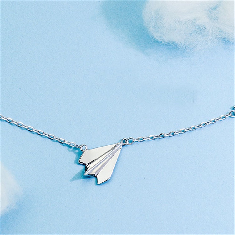 [Ready Stock]Fashion Silver Plated Simple Paper Plane Artistic Pendant Necklace