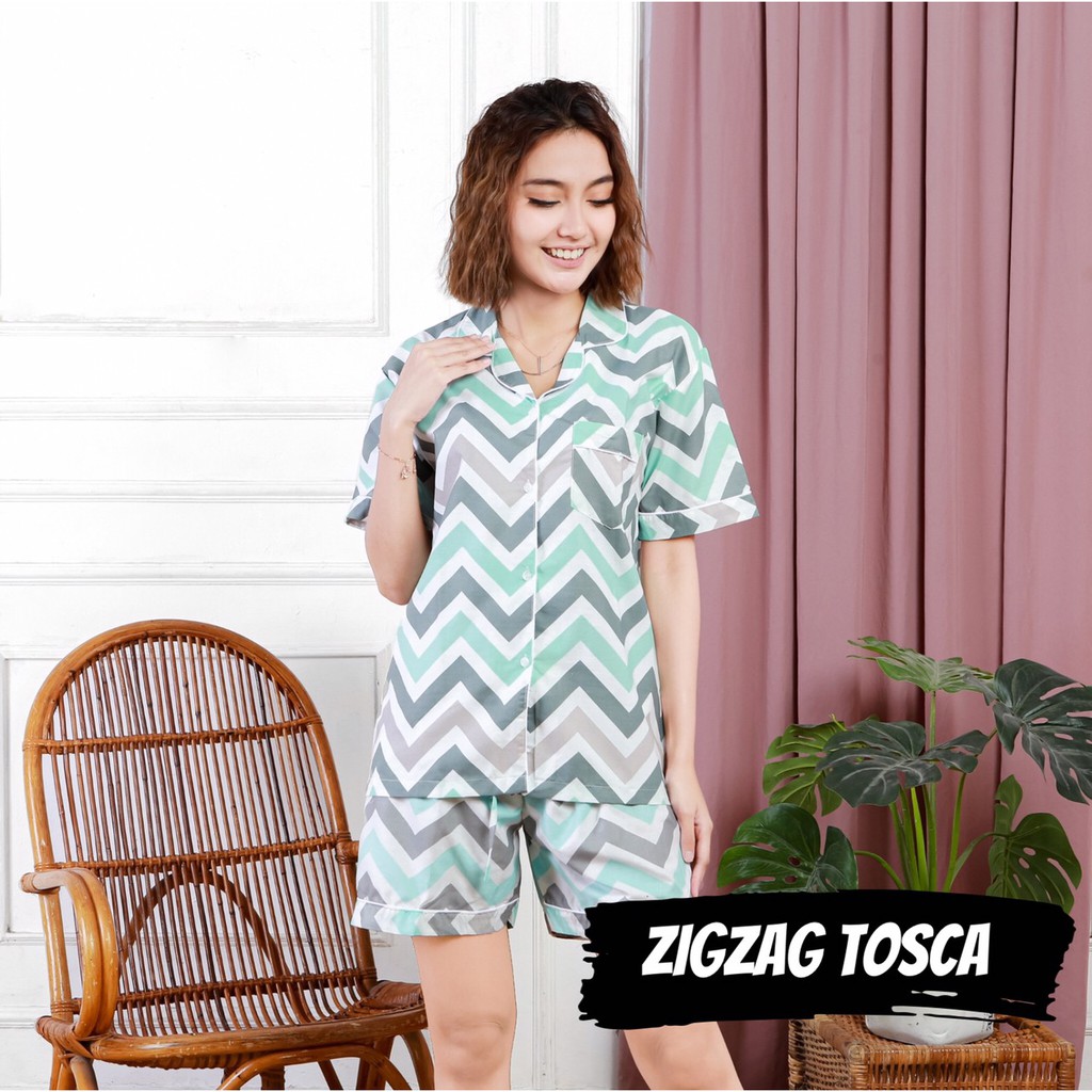 PIYAMA KATUN WANITA ZIGZAG / BAJU TIDUR PEREMPUAN / WOMAN PAJAMAS / ZIGZAG PINK / TOSCA