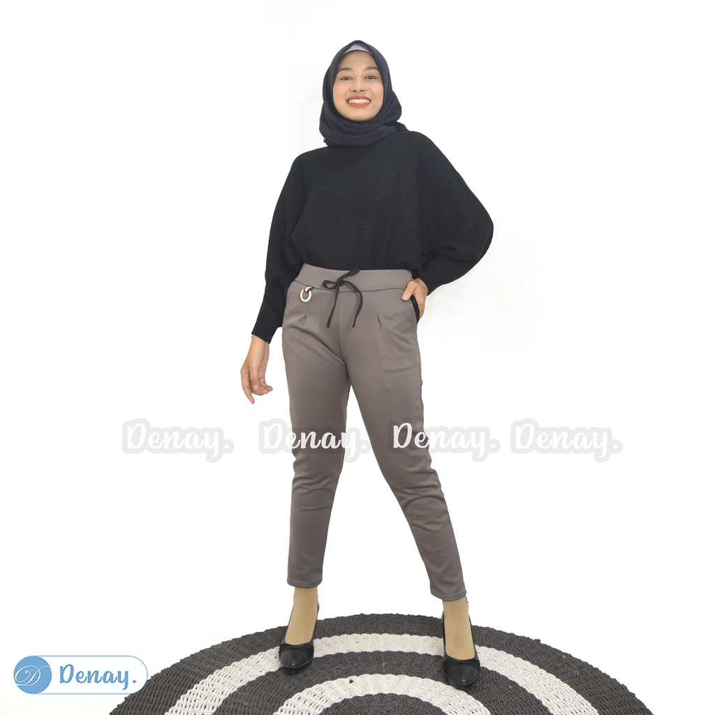 TOKODENAY - Celana Panjang Wanita Basic Scuba Premium Pants Mode Beggy - Yana Ring Standar - Fashion Muslim