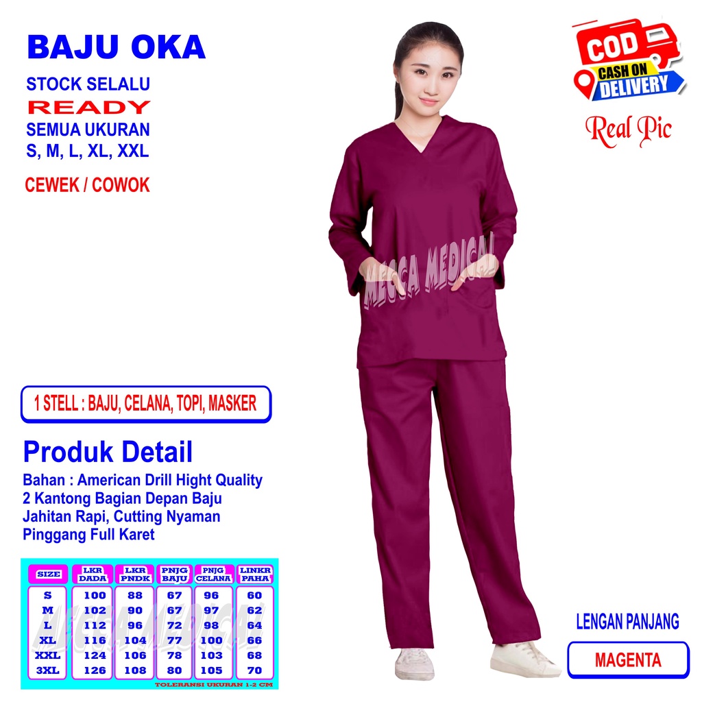 SCRUB PERAWAT   BAJU OKA   SERAGAM MEDIS   BAJU JAGA   BAJU PERAWAT LENGAN PANJANG READY