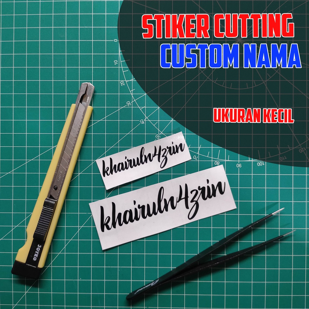 

STIKER CUTTING NAMA CUSTOM UKURAN KECIL UNTUK MOTOR BUKU BENDA KERAS PULPEN PENSIL PITA HANDPHONE DAN LAIN LAIN