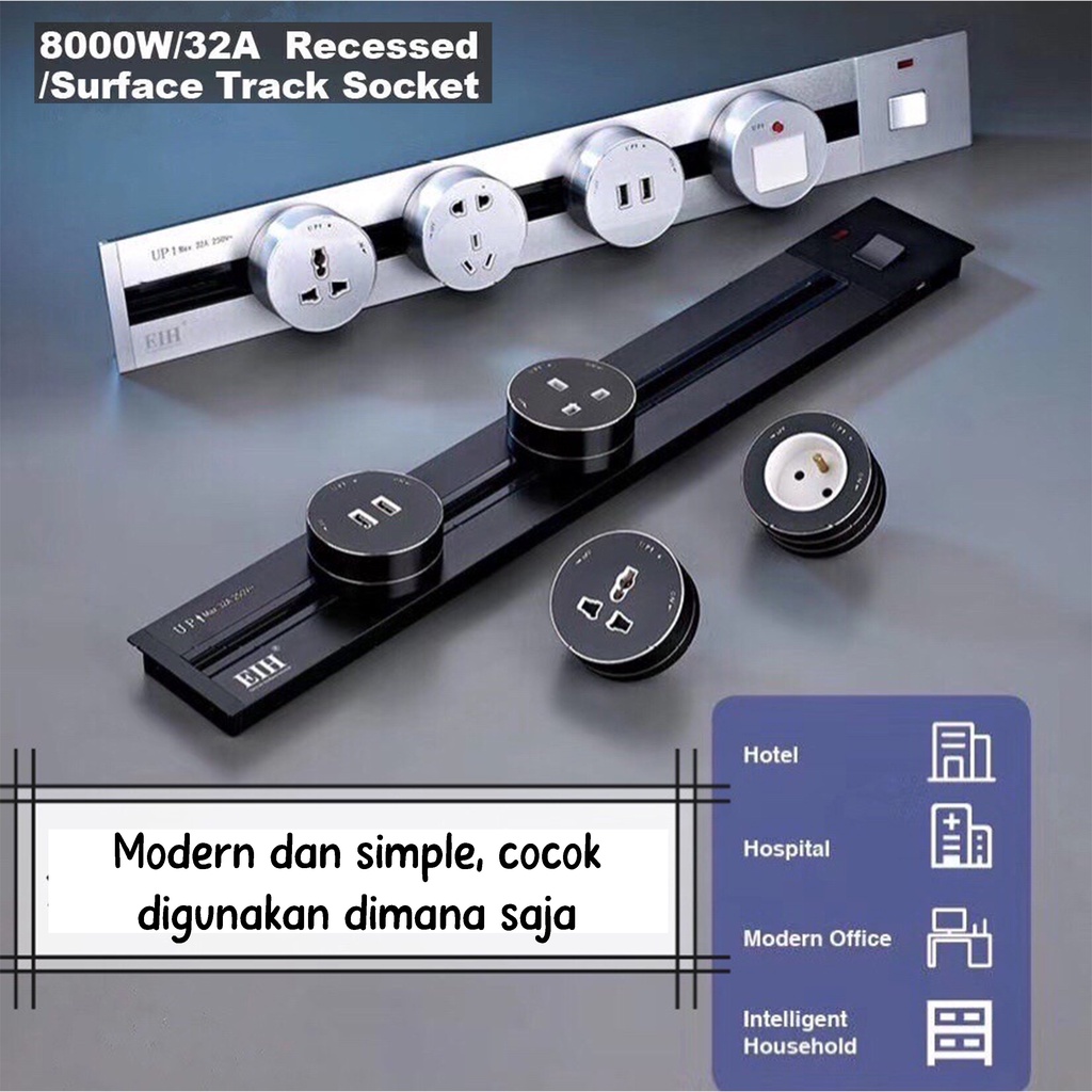 Jual Stop Kontak Dapur/Meja meeting Model Rel Tanam Tembok Line8 Eubiq