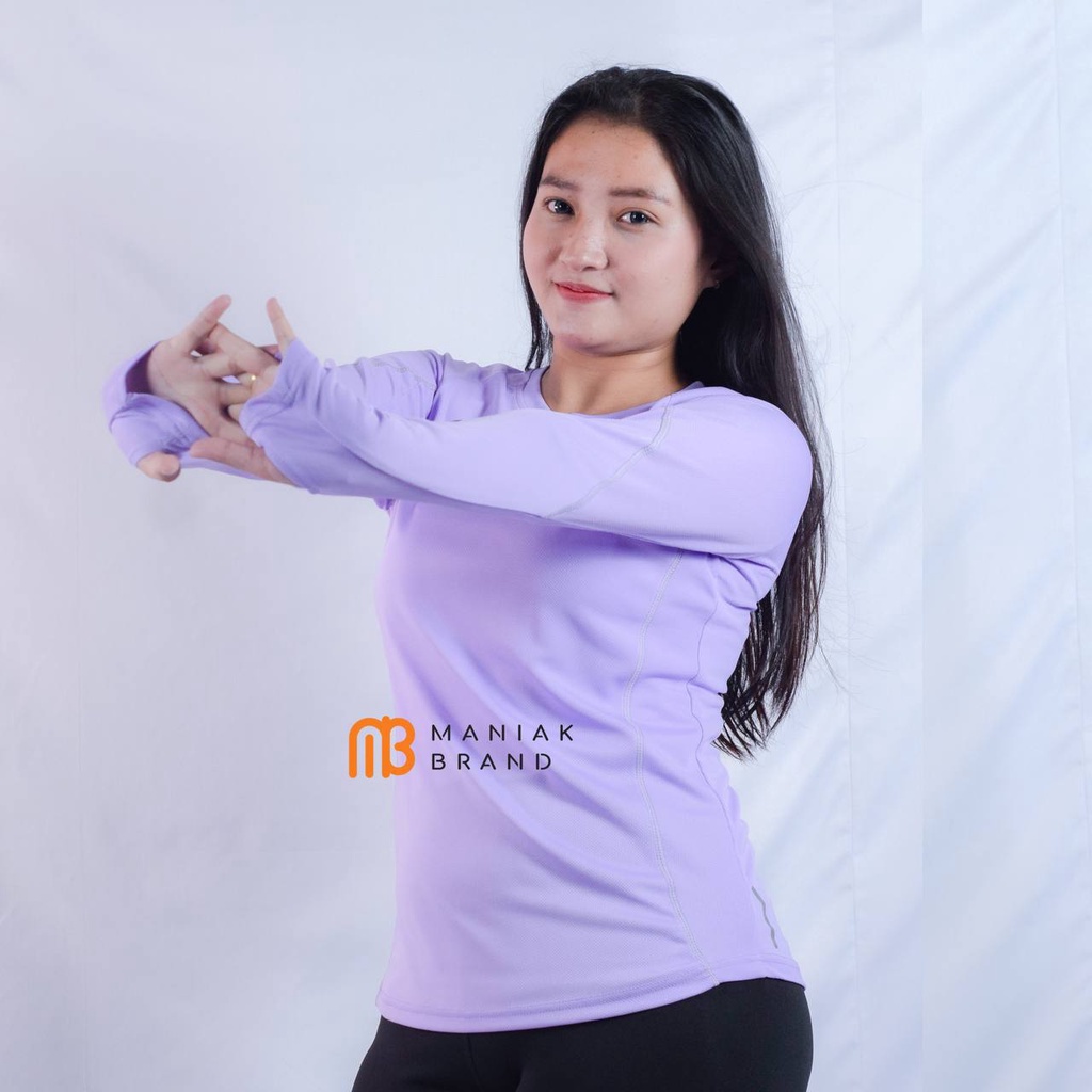 Baju Senam Lengan Panjang Wanita Kaos Panjang Olahraga Sport Mulimah Training Atasan Olahraga Gowes Sepeda Running Lari Zumba Gym Bulutangkis Tenis Badminton Volly (KN-W L/S)