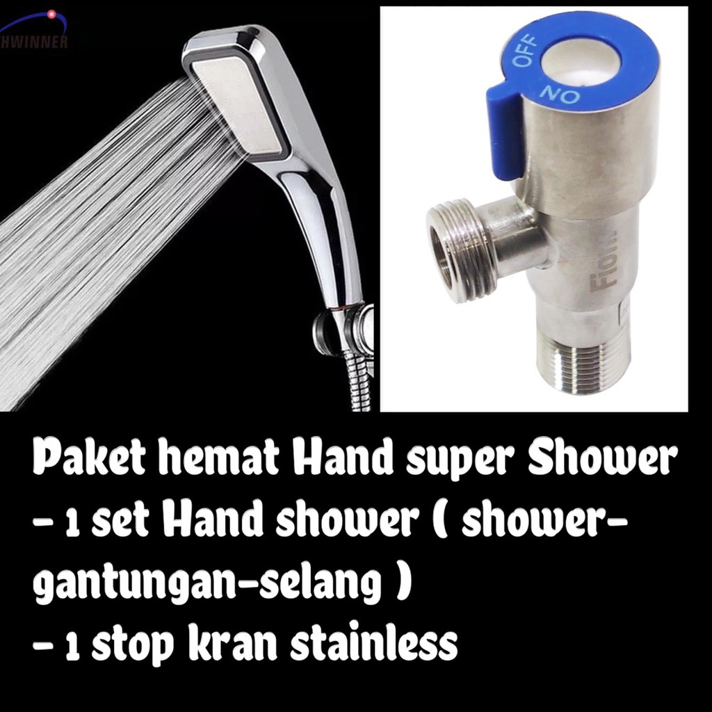 Paket Super Shower hemat air Murah 9954 &amp; stop kran OF- Hand Shower Mandi Hemat Air Tekanan Turbo