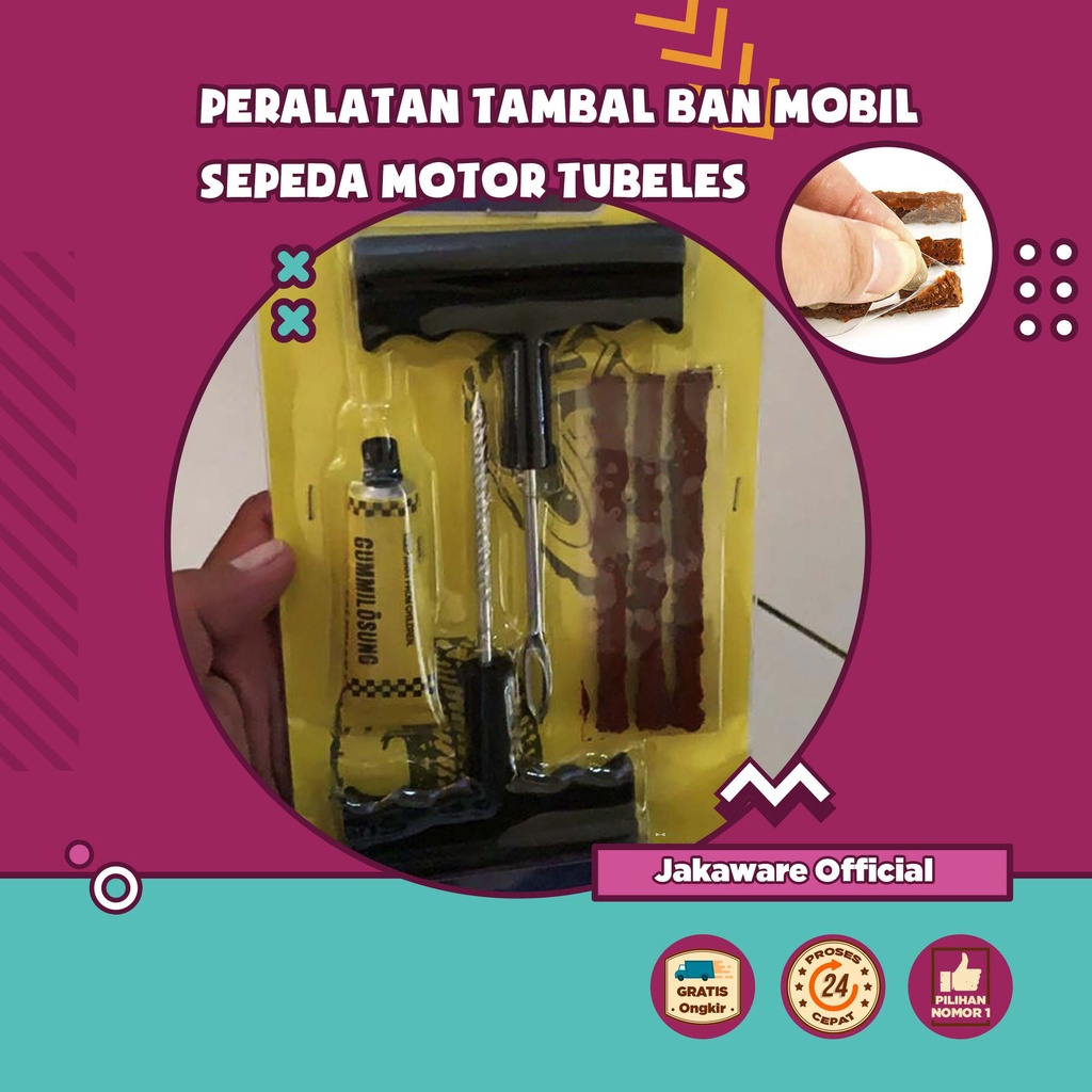 PERALATAN TAMBAL BAN MOBIL SEPEDA MOTOR TUBELESS TUBLES TUBELES SEPEDAH RODA BOCOR KARET LEM REFILL 