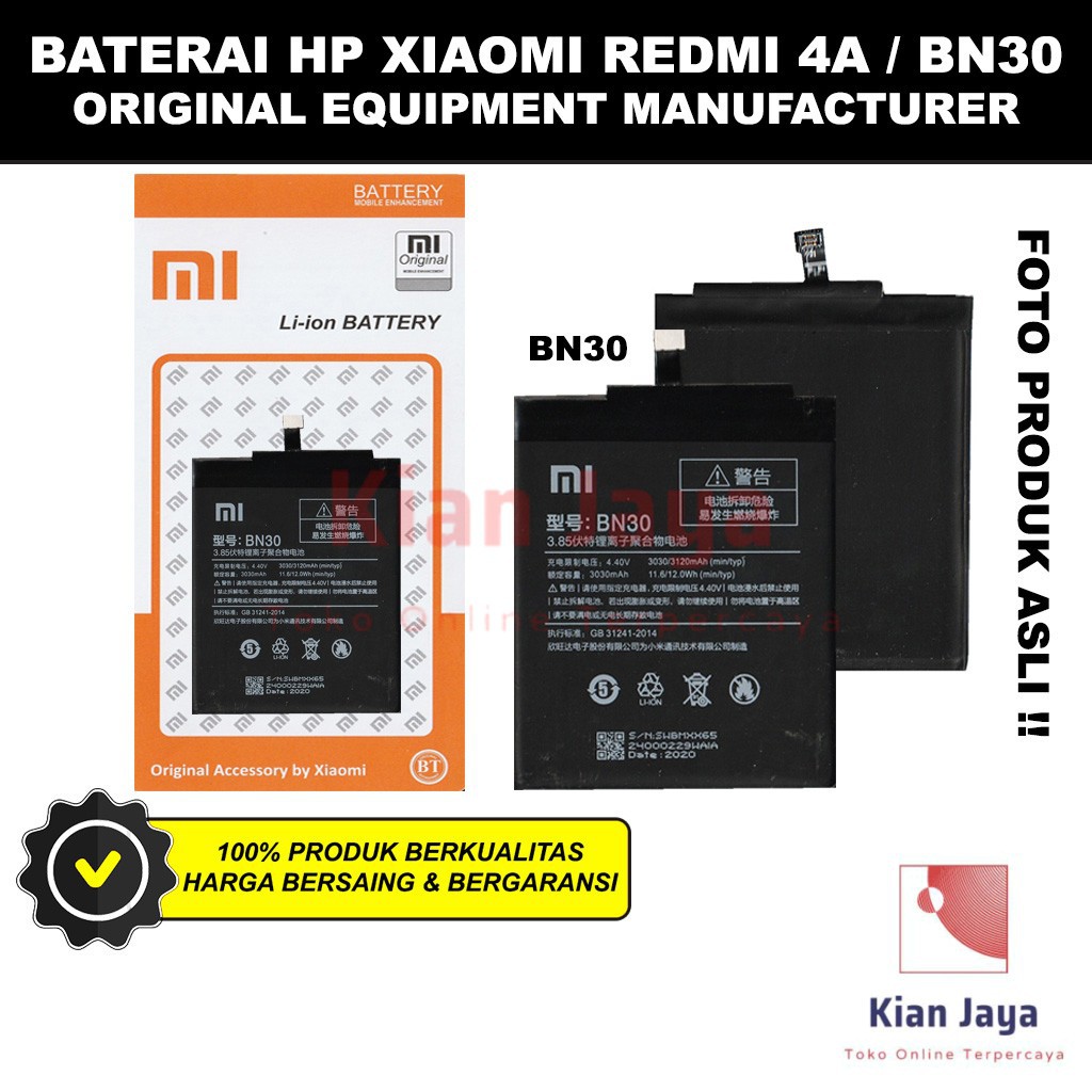 Baterai Redmi 4a BN30 Original OEM Battery Batre Batrai Battery Handphone Hp BN 30 Ori