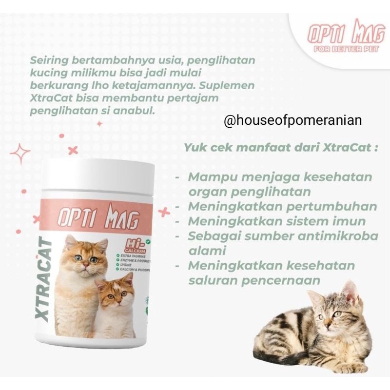 optimag XTRACAT powder 30gr vitamin kucing lysine taurine calsium amino bulu kulit imun kuat sehat