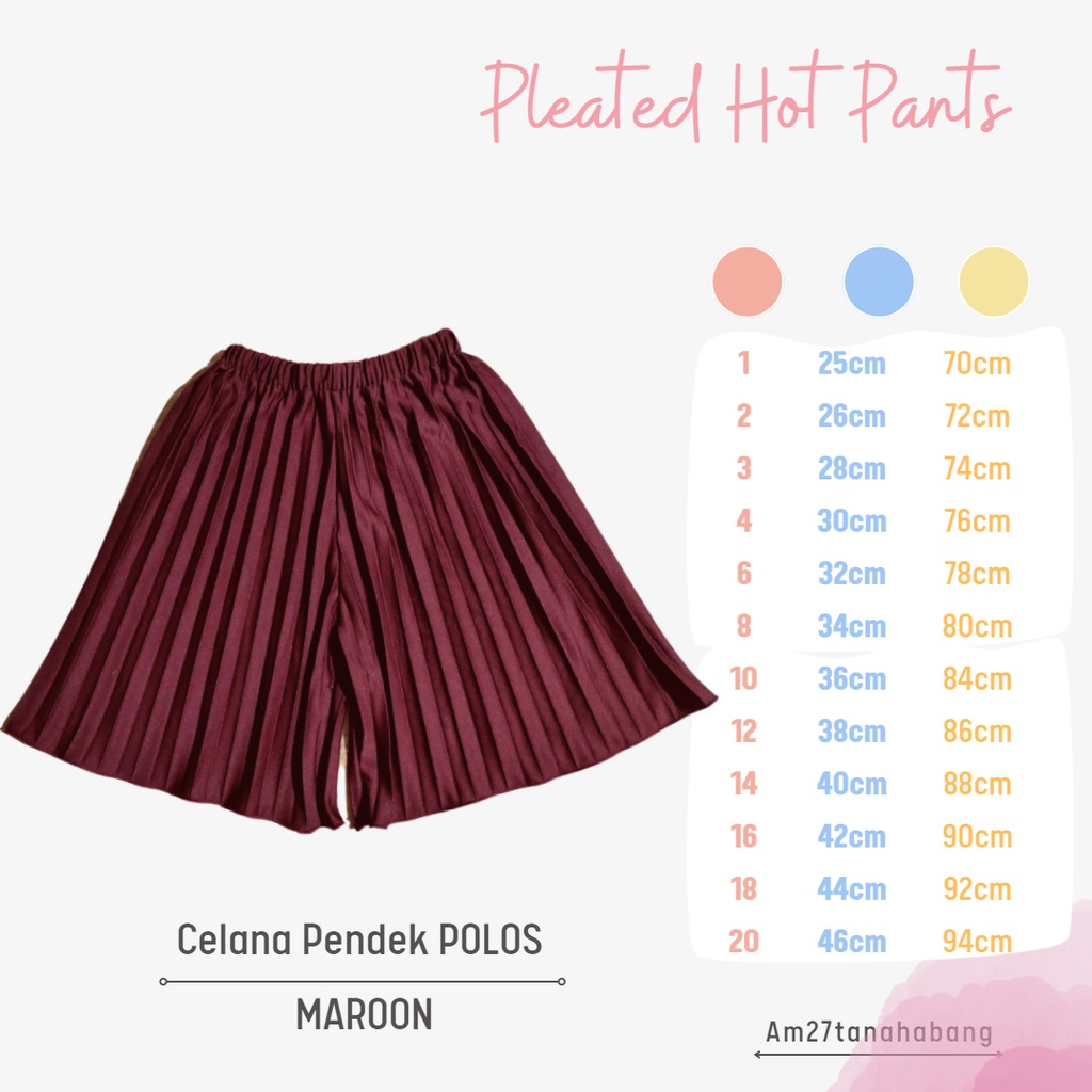 Celana Pendek Plisket POLOS Anak 1-12 tahun Pleated Pants - C007 NCAM